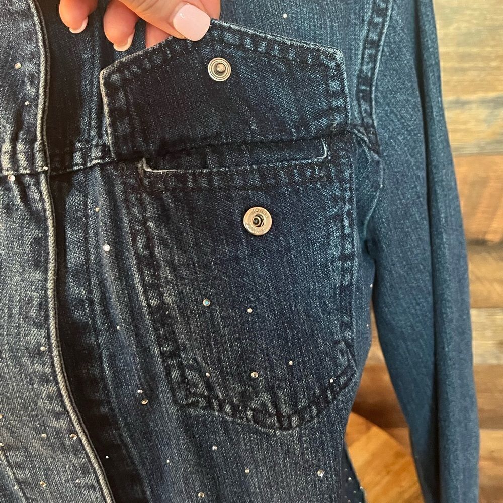 FENDI Vintage Crystal Embellished Cotton Denim Cropped Blue Jean Jacket, Size 28 - Picture 6 of 16